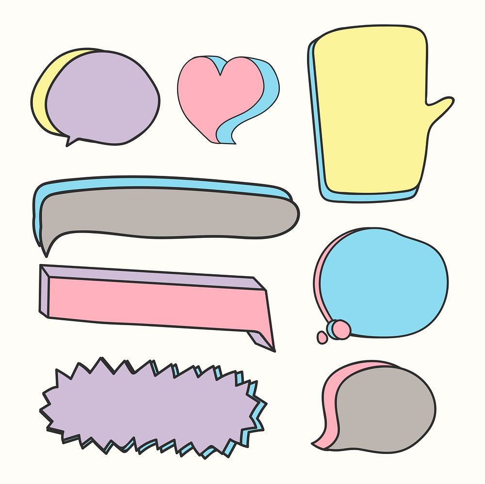 Colorful doodle speech bubble vectors collection