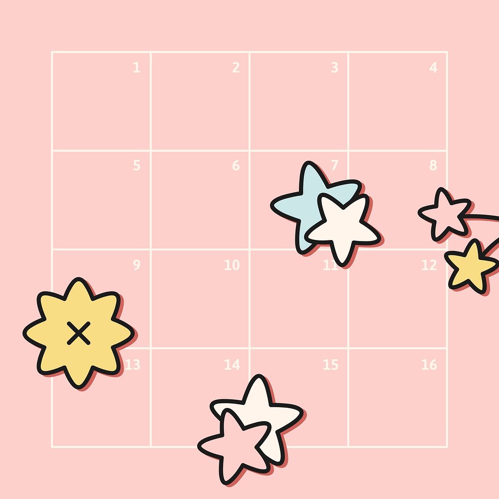 Doodle stars on a pink calendar vector