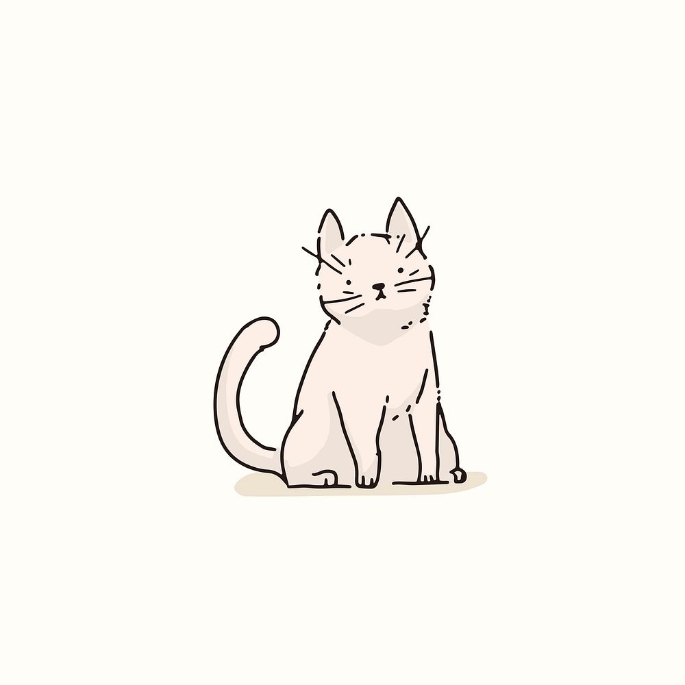 White cat doodle element vector