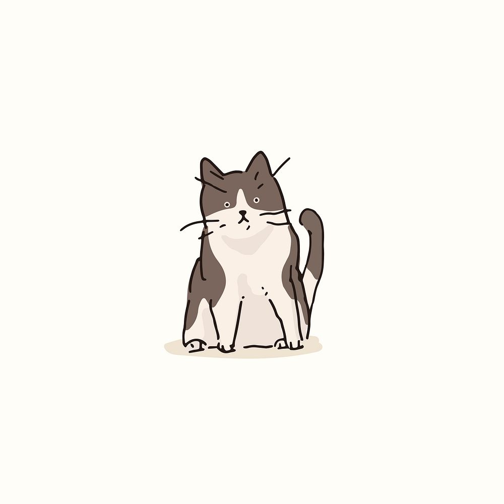 Gray and white cat doodle element vector