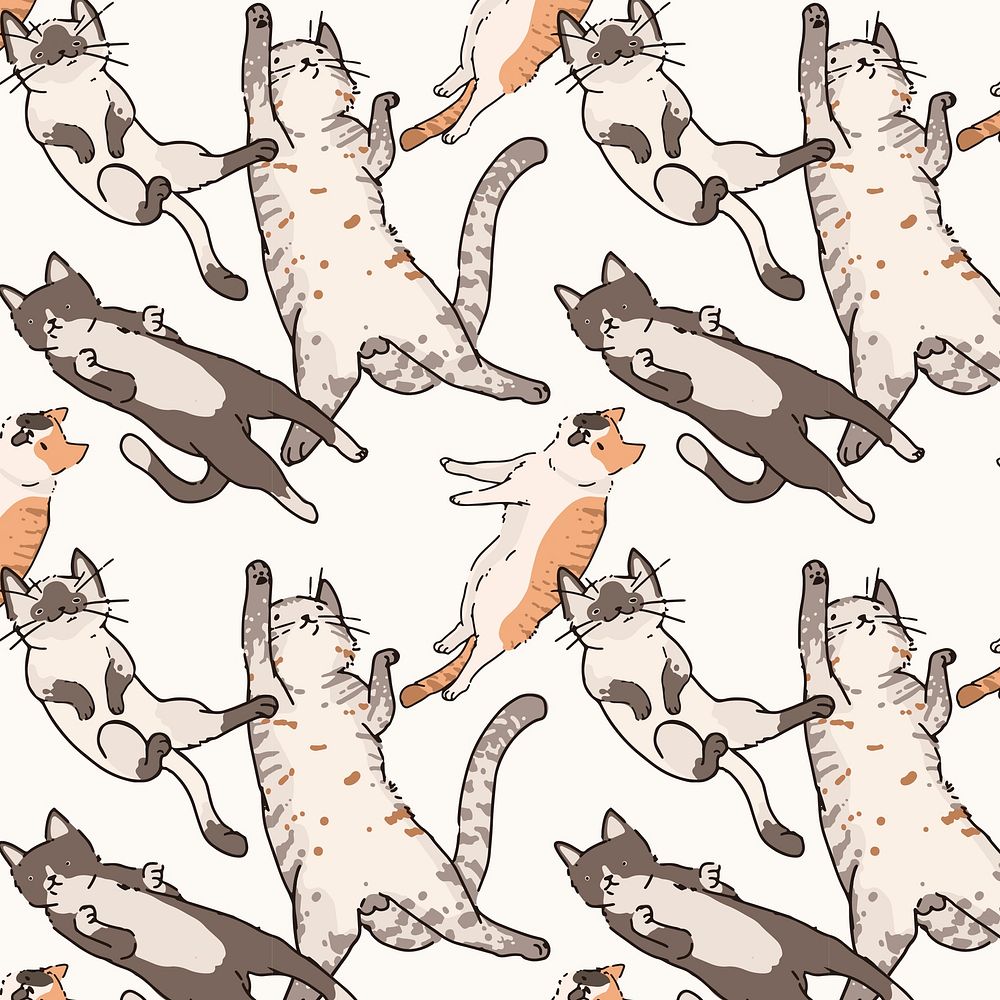 Cats doodle seamless patterned background vector