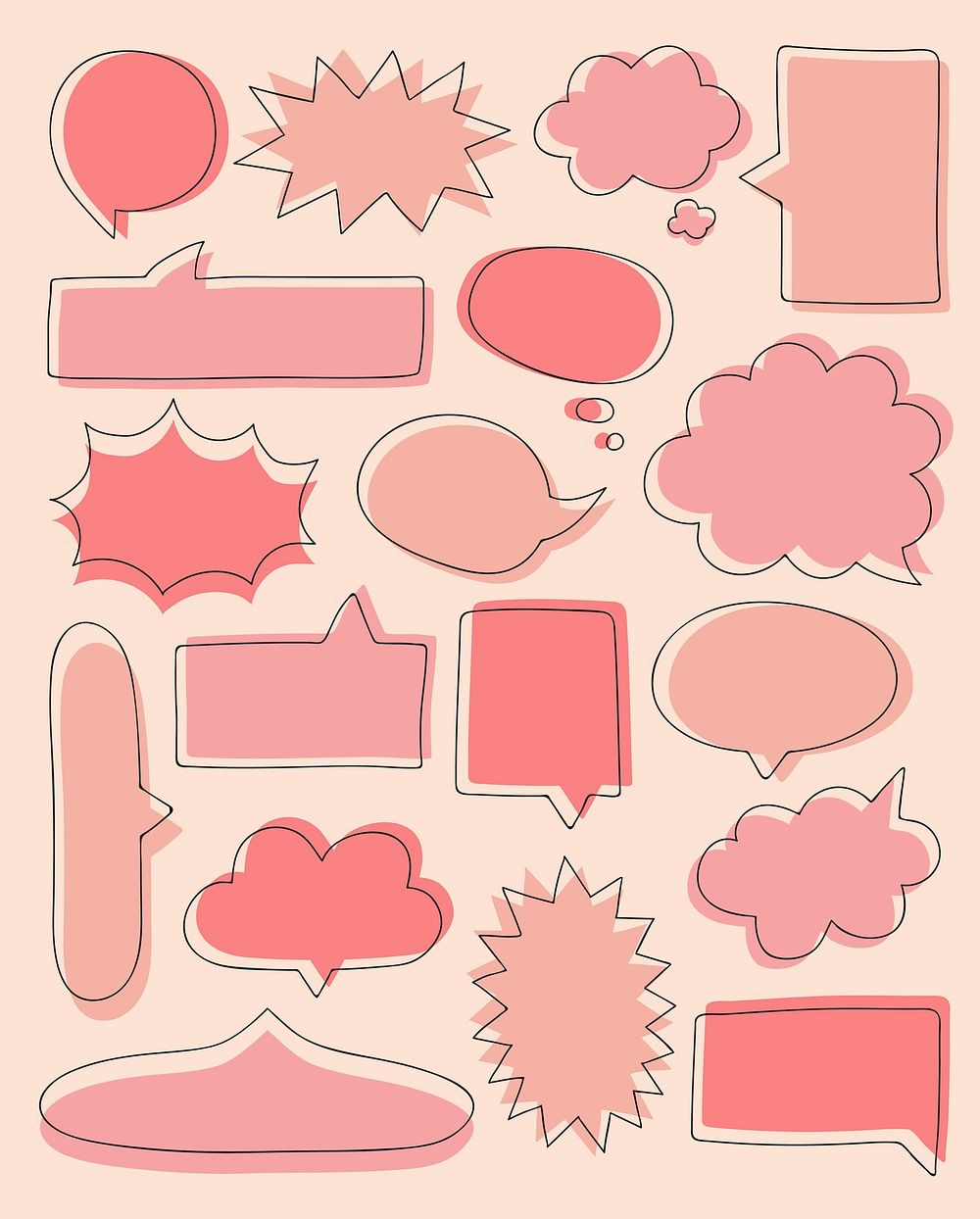 Pink speech bubble doodle vector collection
