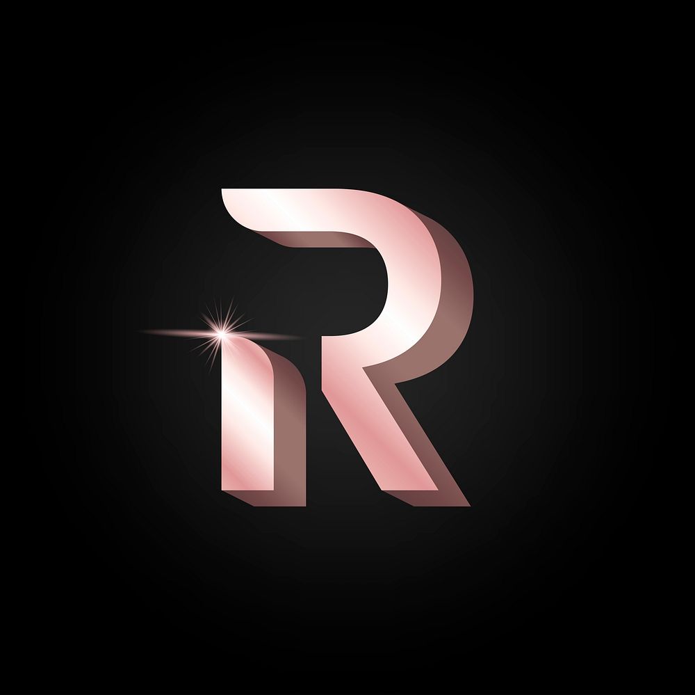 Capital letter R metallic rose gold typography vector