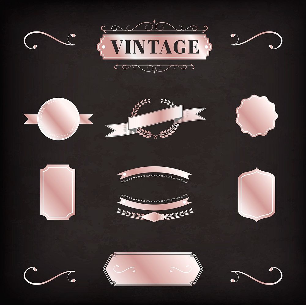 Vintage pink gold badge template vector collection
