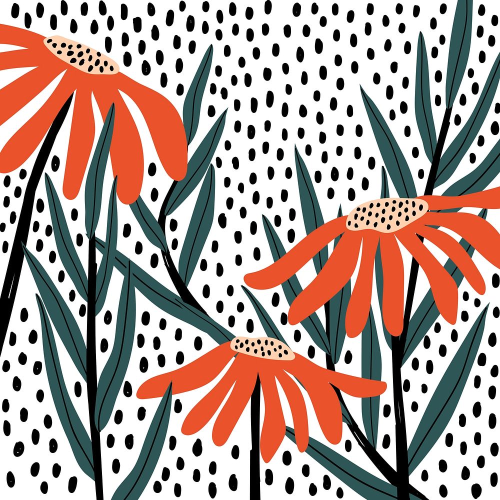 Orange daisy on a polka dot background vector