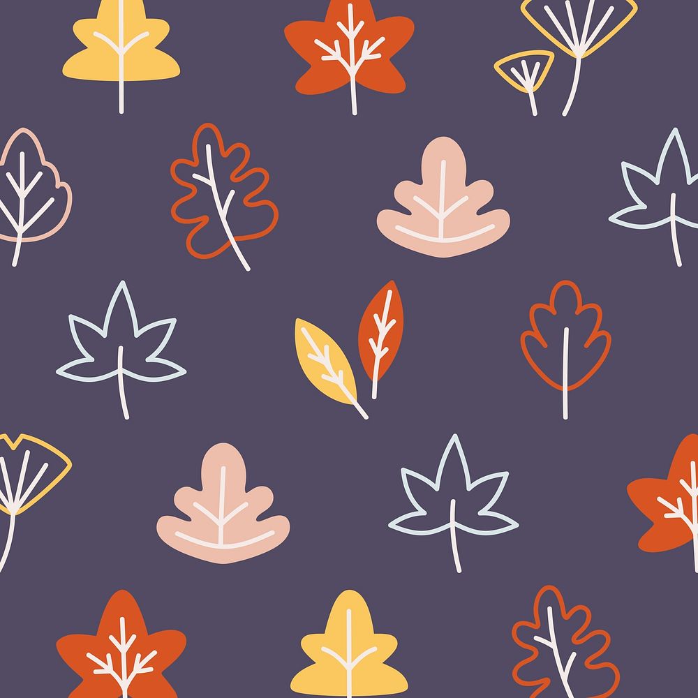 Colorful leaves drawing wallpaper vector | Free Vector - rawpixel