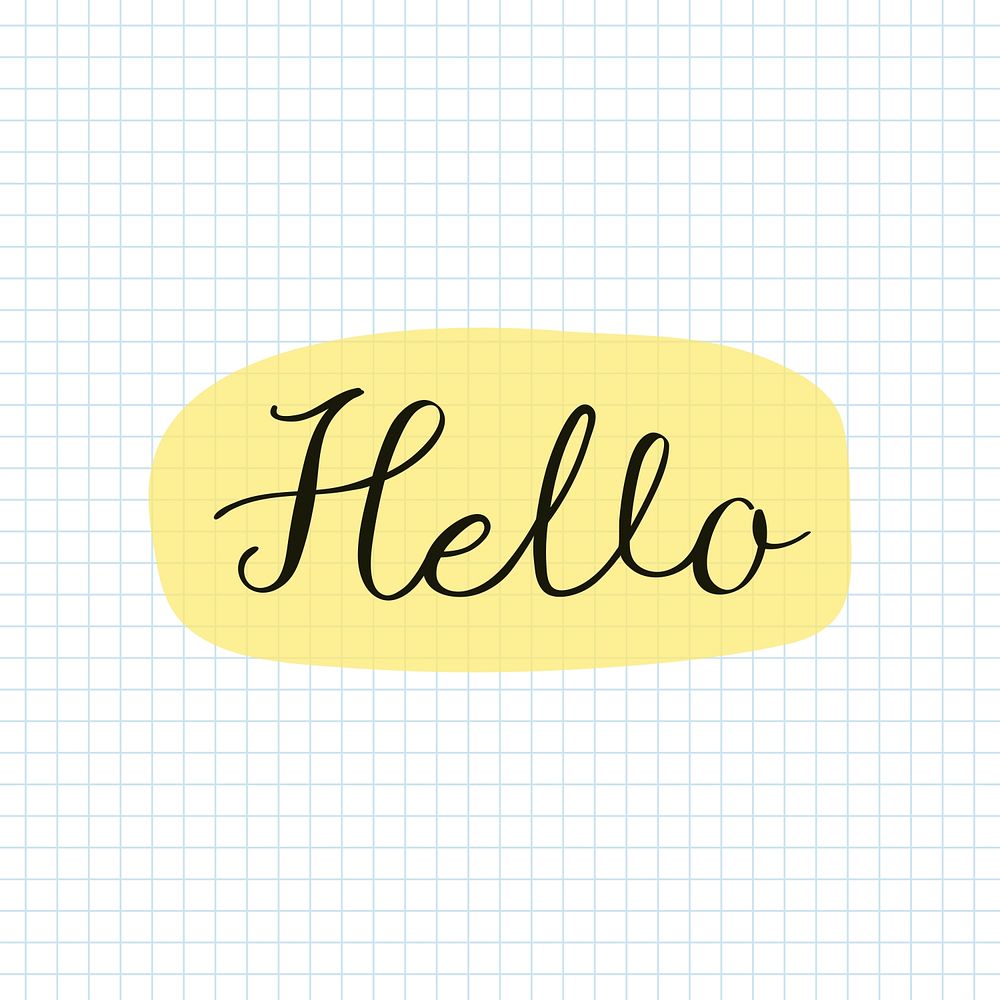 Hello lettering psd grid notebook background