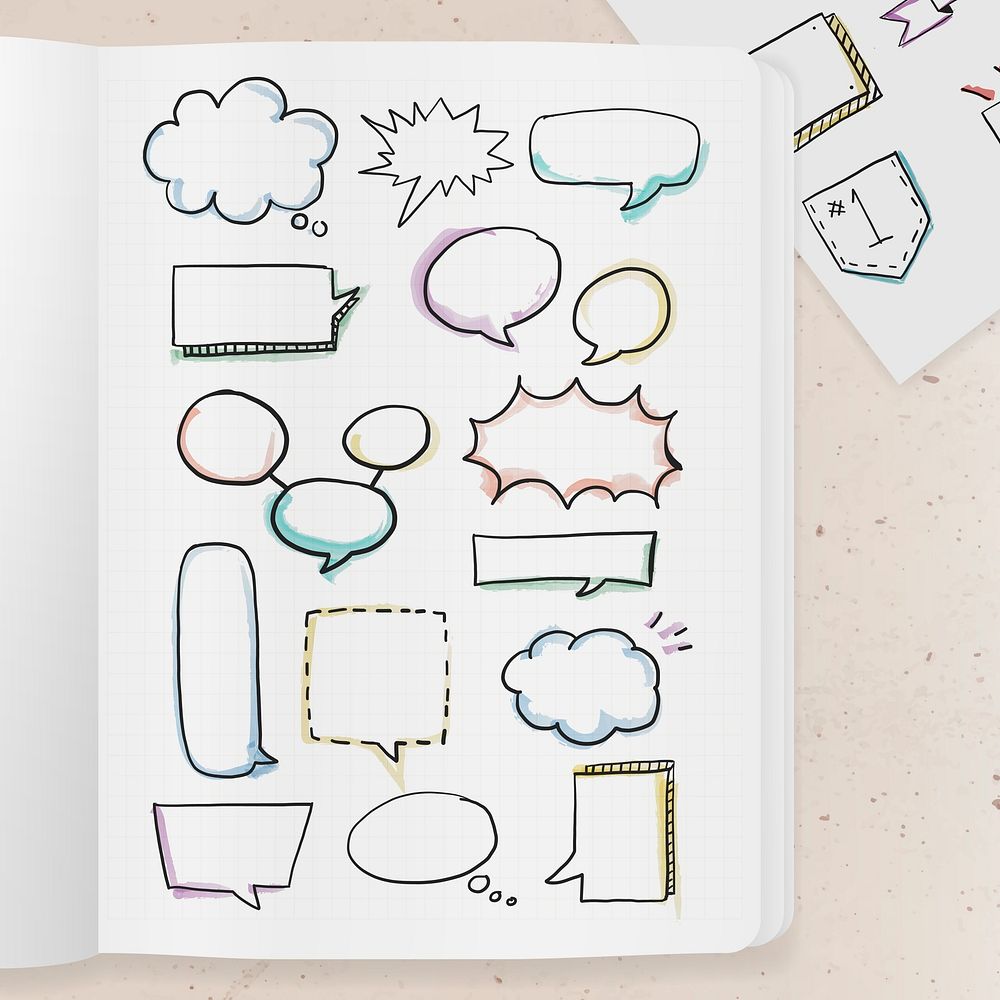 Hand drawn speech bubble doodle elements set on a notebook vector