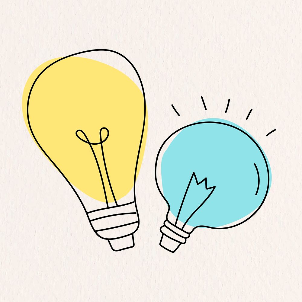 Doodle light bulb psd in minimal style on beige background