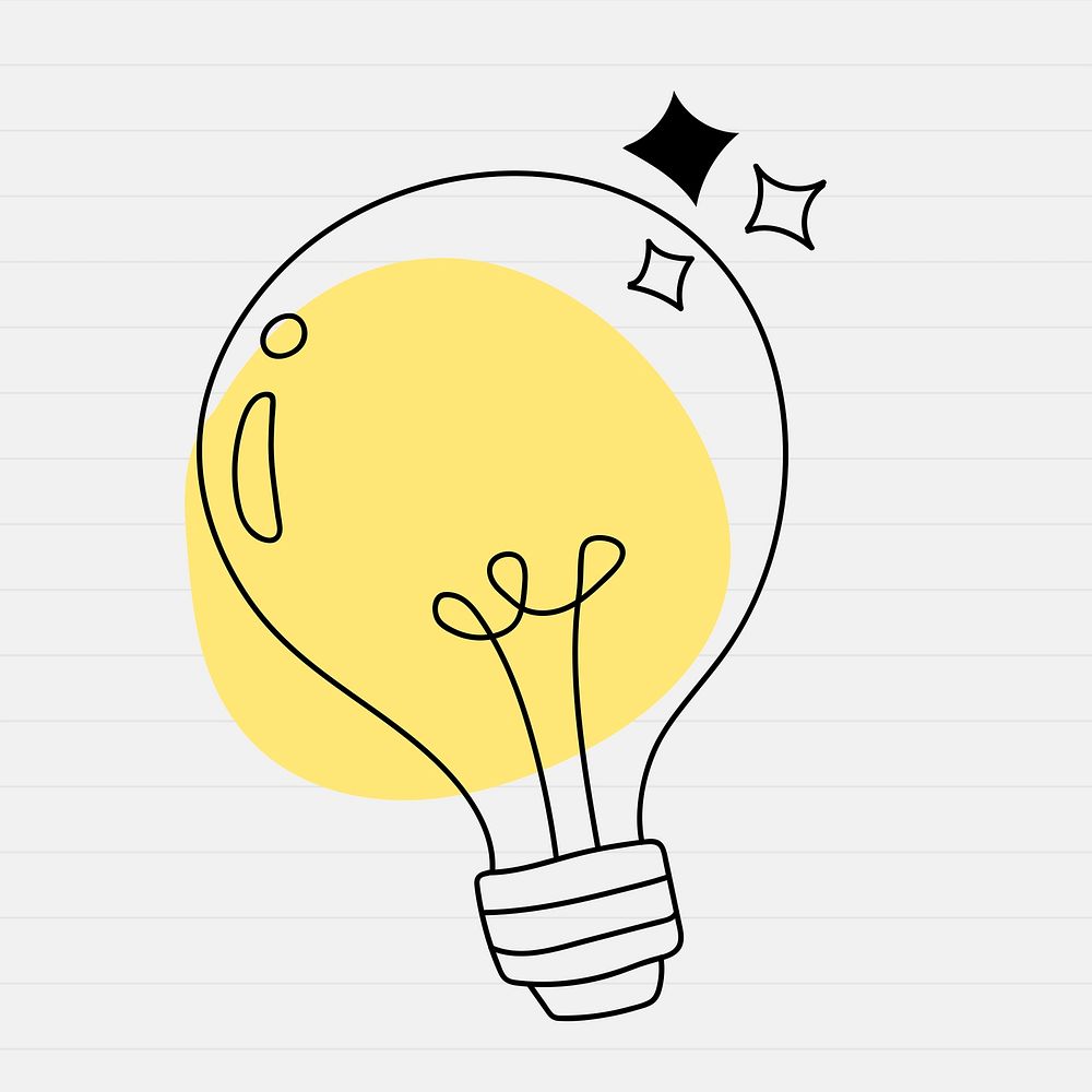 Glowing doodle light bulb drawing psd