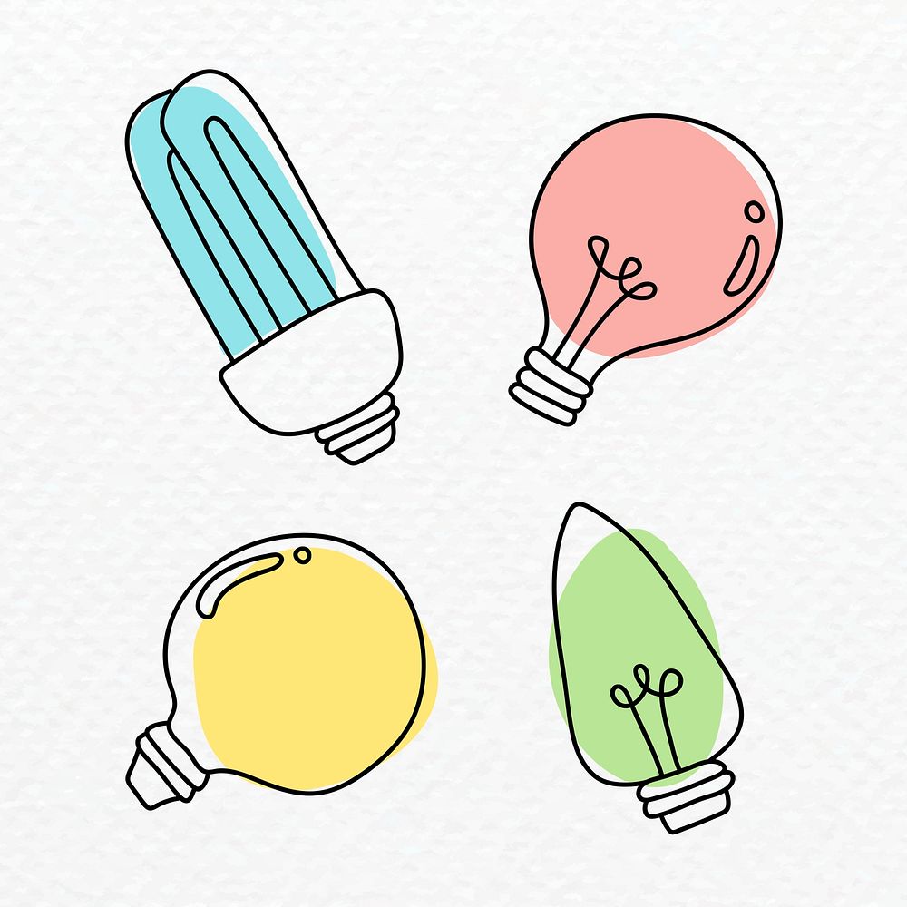 Glowing doodle light bulb drawing psd