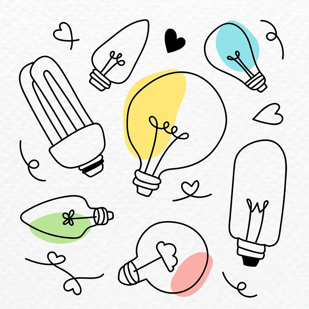 Glowing light bulb drawing psd in minimal style