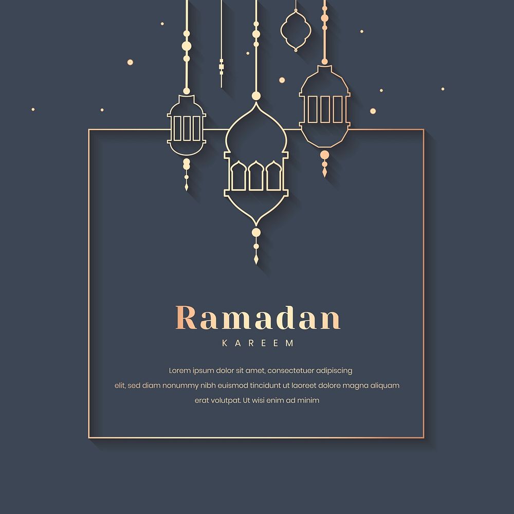 Blue Ramadan Kareem frame psd with beautiful lanterns