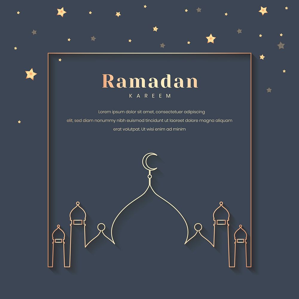 Blue Ramadan Kareem frame with beautiful mosque silhouette