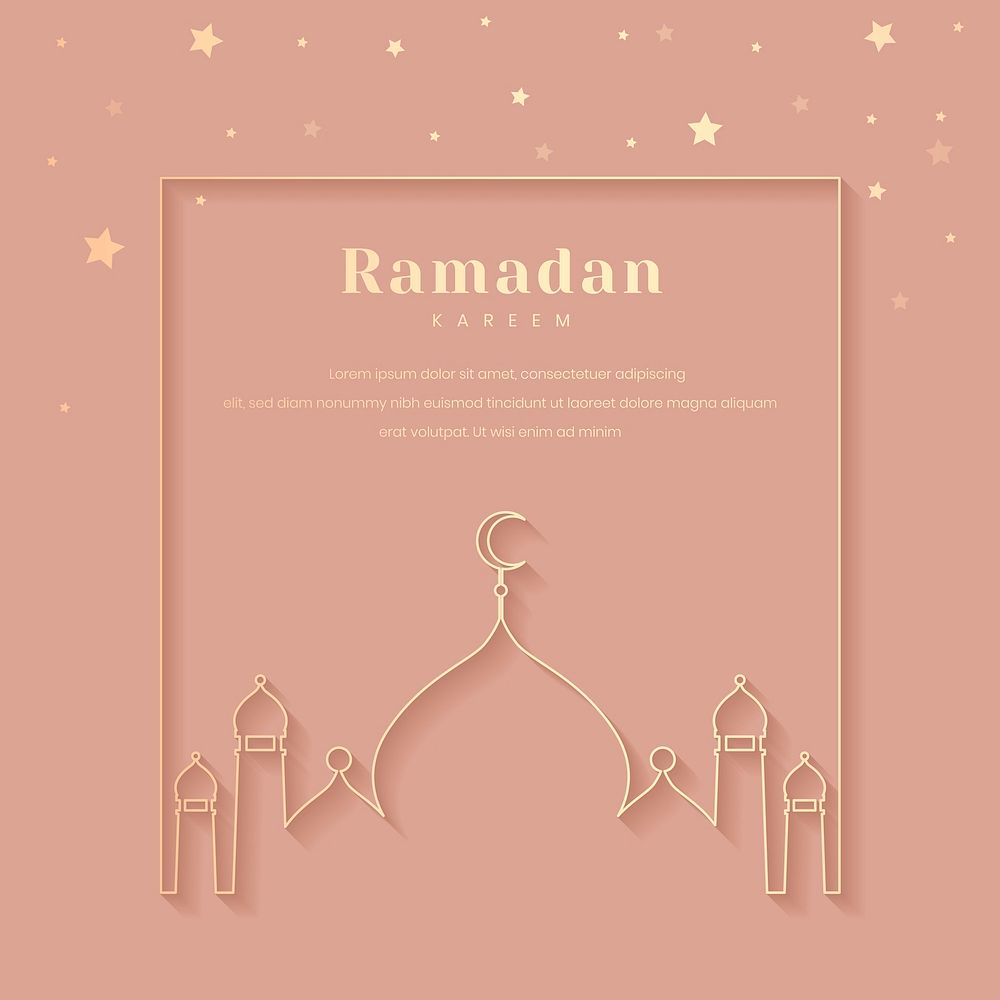 Pink Ramadan Kareem frame psd with mosque silhouette