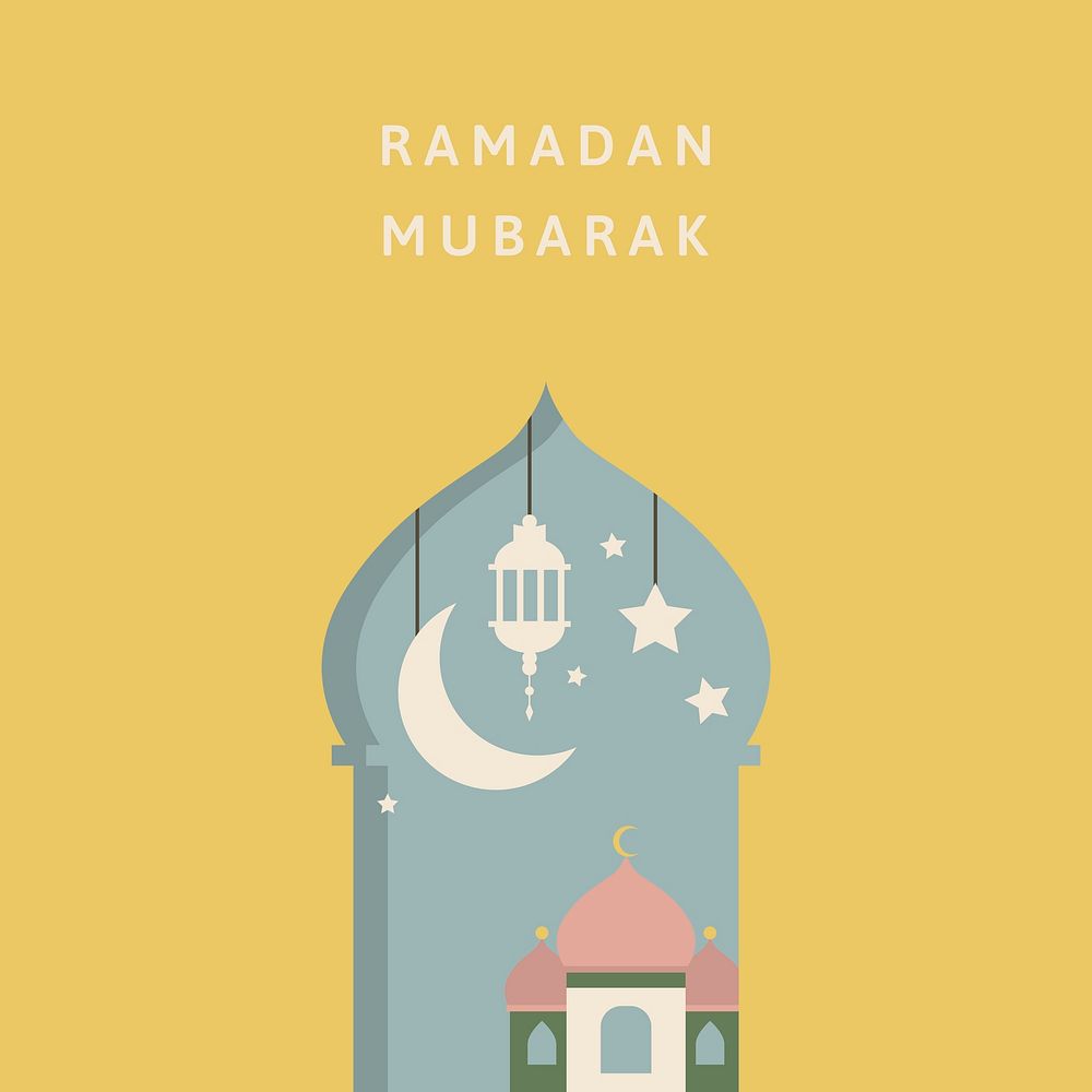 Yellow Ramadan Mubarak and Islamic Eid holidays background cute illustrations