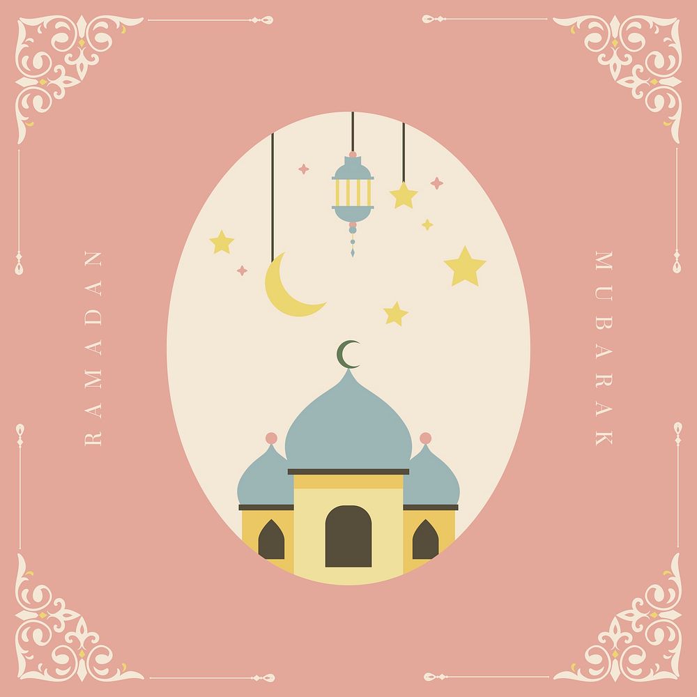 Ramadan Mubarak card with mosque vector