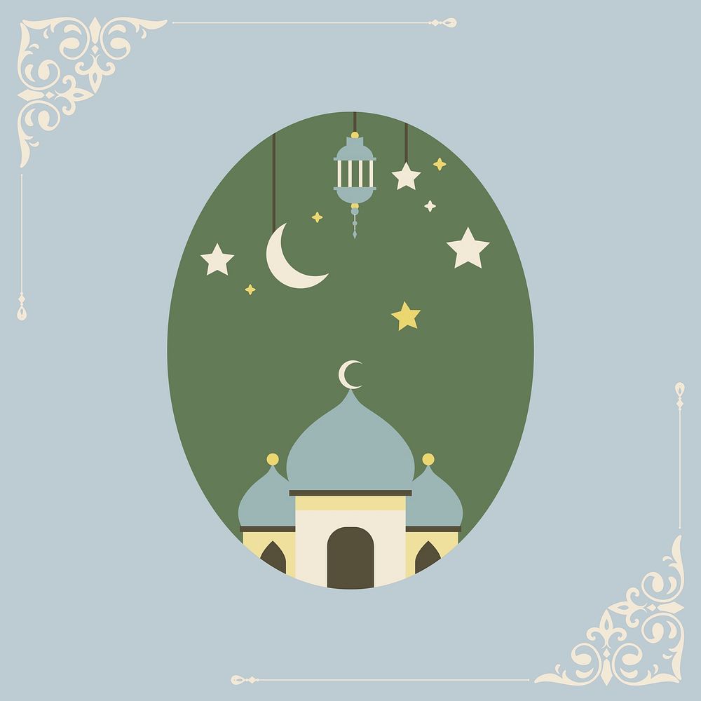 Pastel Ramadan Mubarak background vector with Arabic floral corners