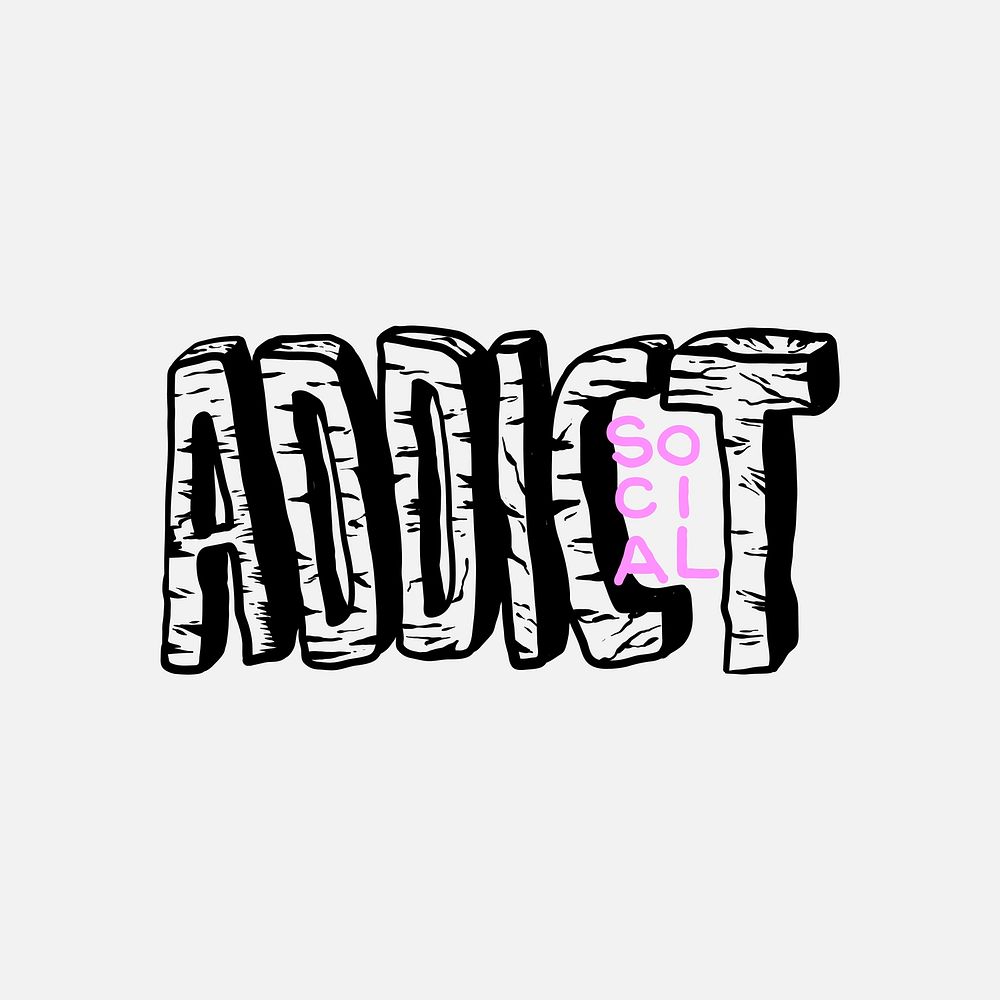 Social addict doodle wording vector