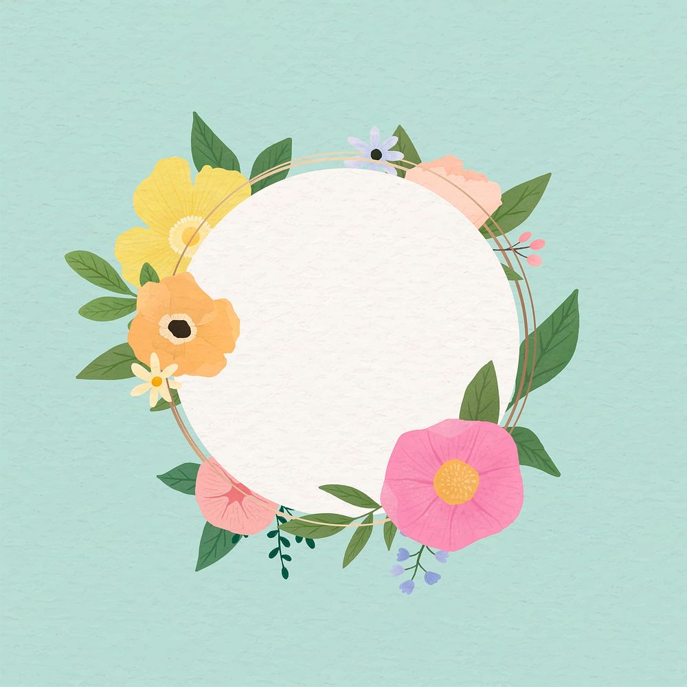 Colorful floral round frame vector