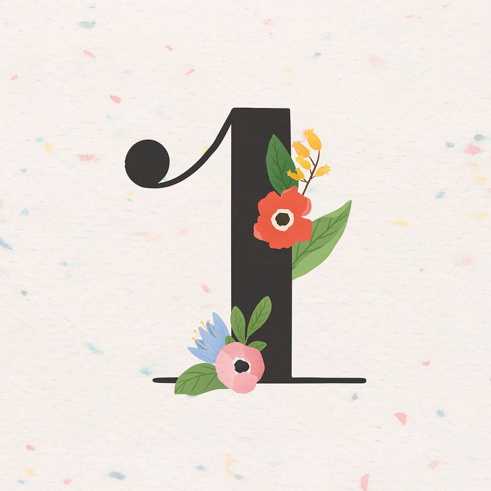 Watercolor floral number 1 vector