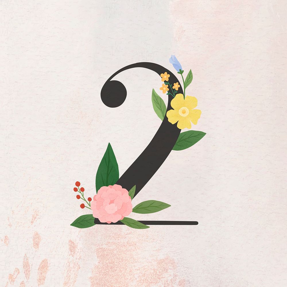 Watercolor floral number 2 vector