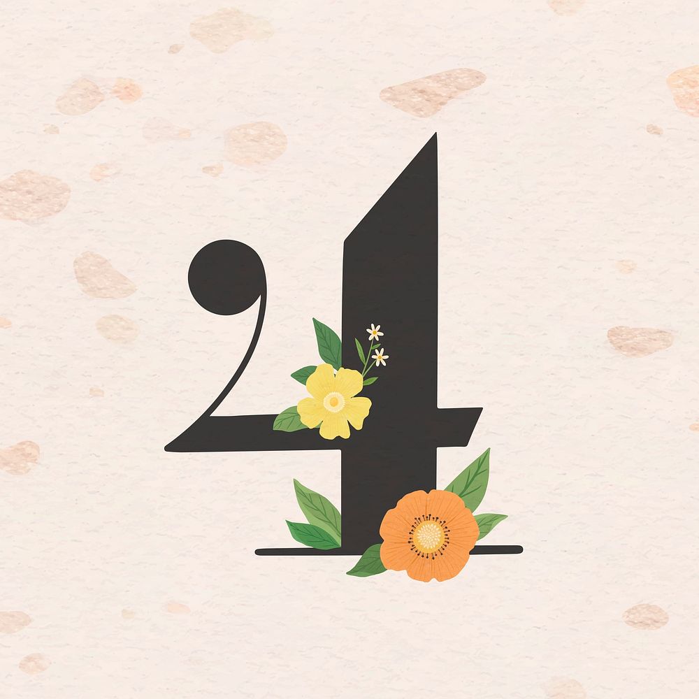 Watercolor floral number 4 vector