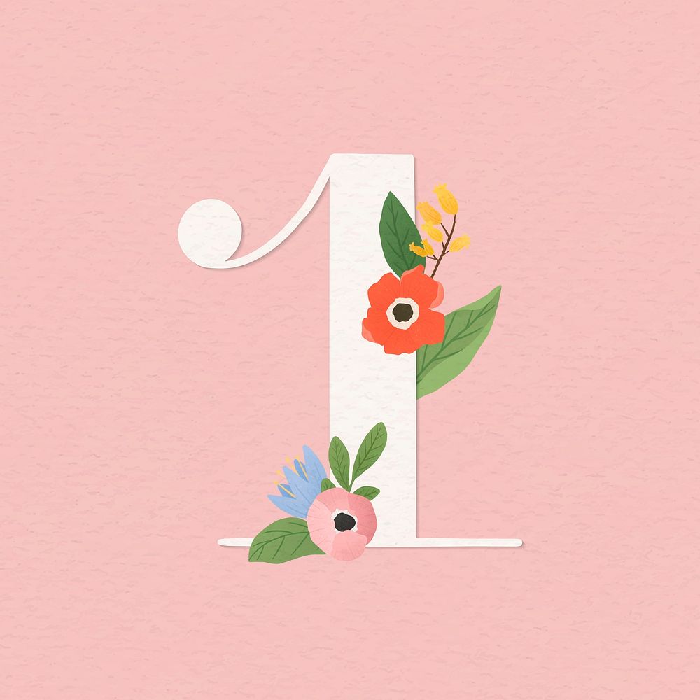 Watercolor floral number 1 vector