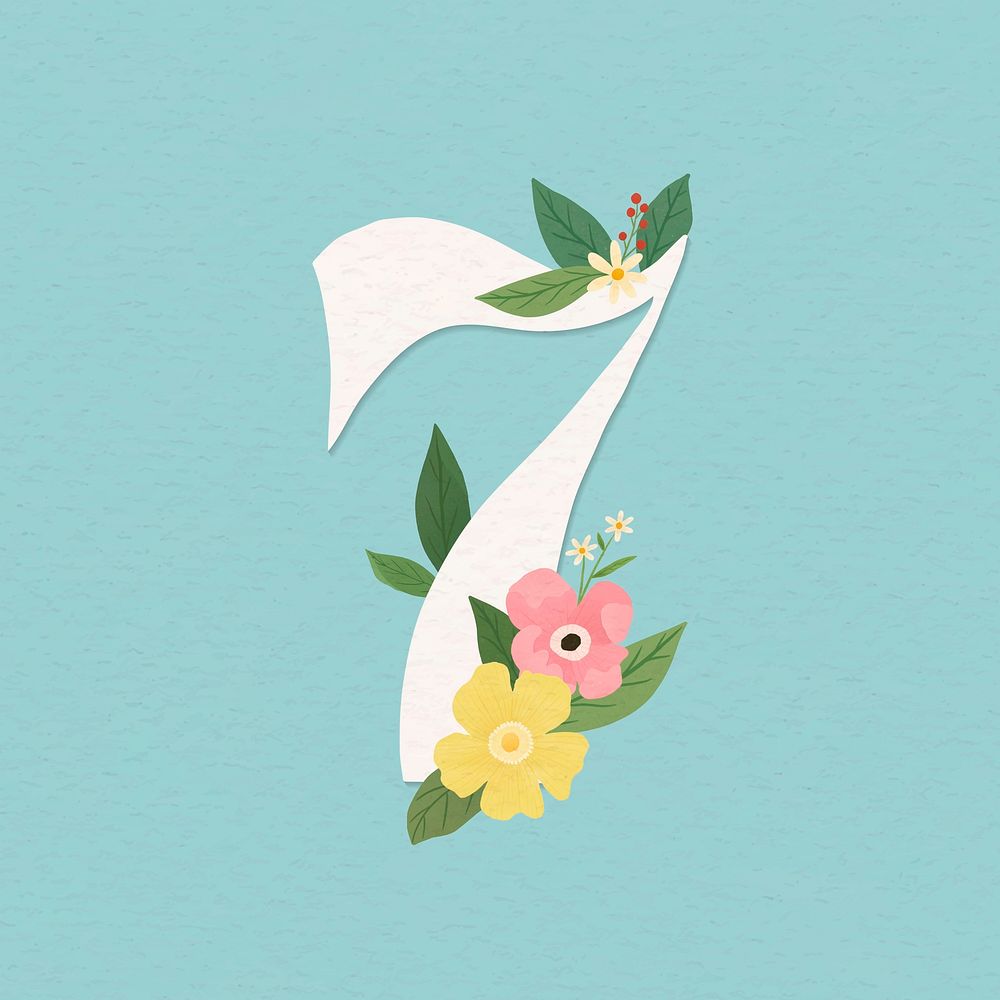 Watercolor floral number 7 vector