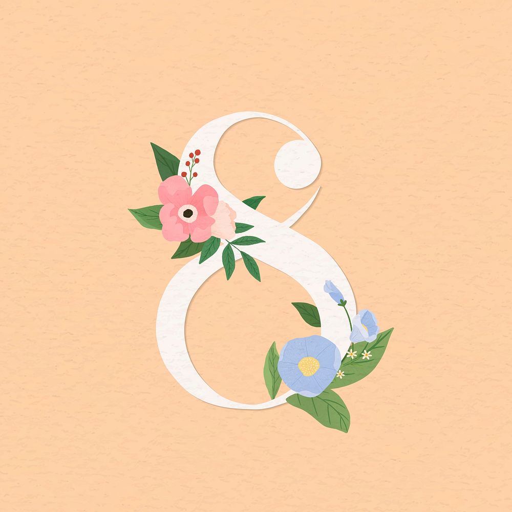 Watercolor floral number 8 vector