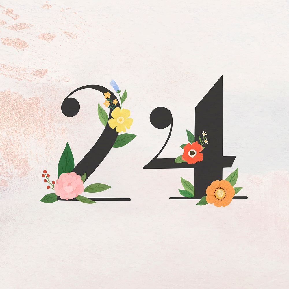 Watercolor floral number 24 vector