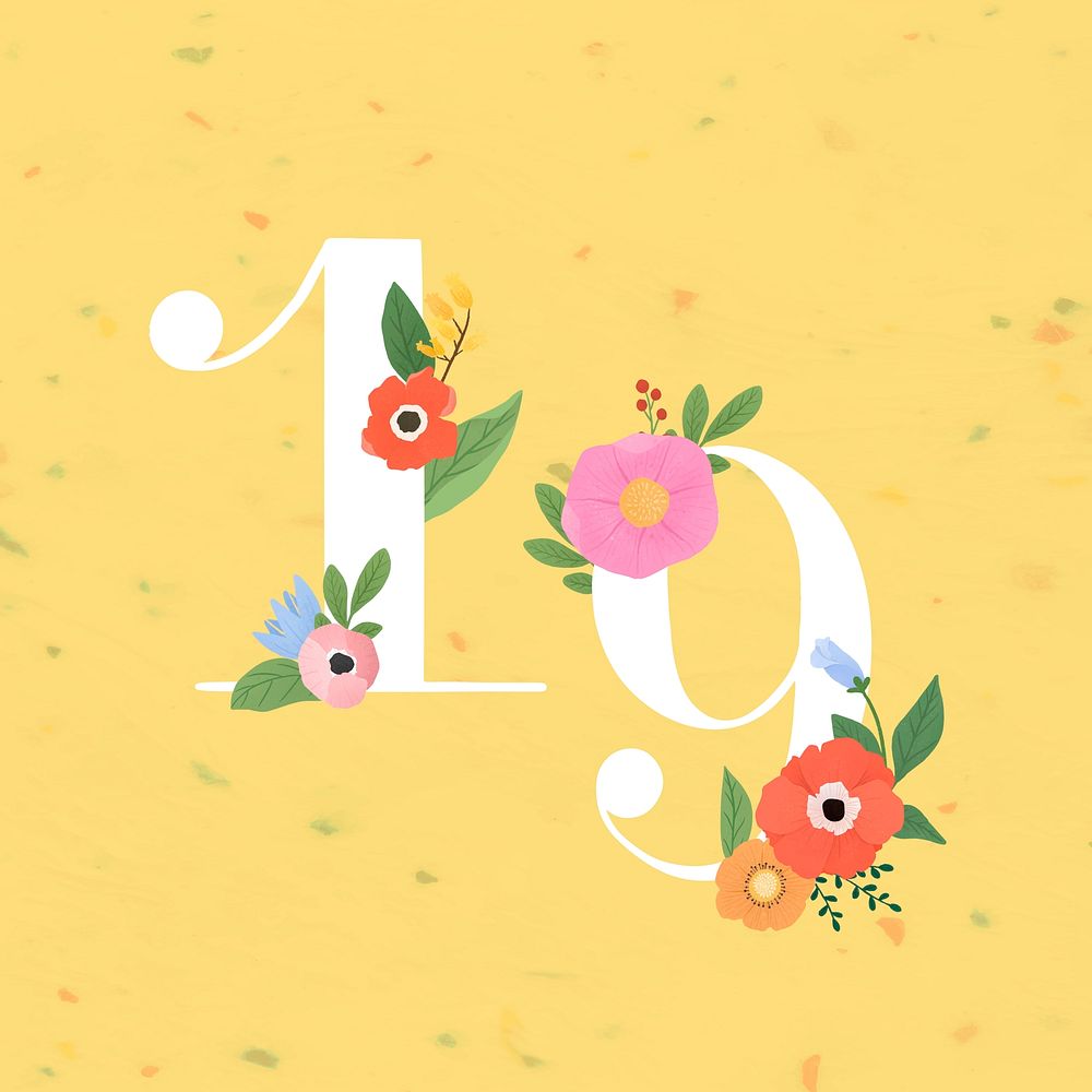 Watercolor floral number 19 vector