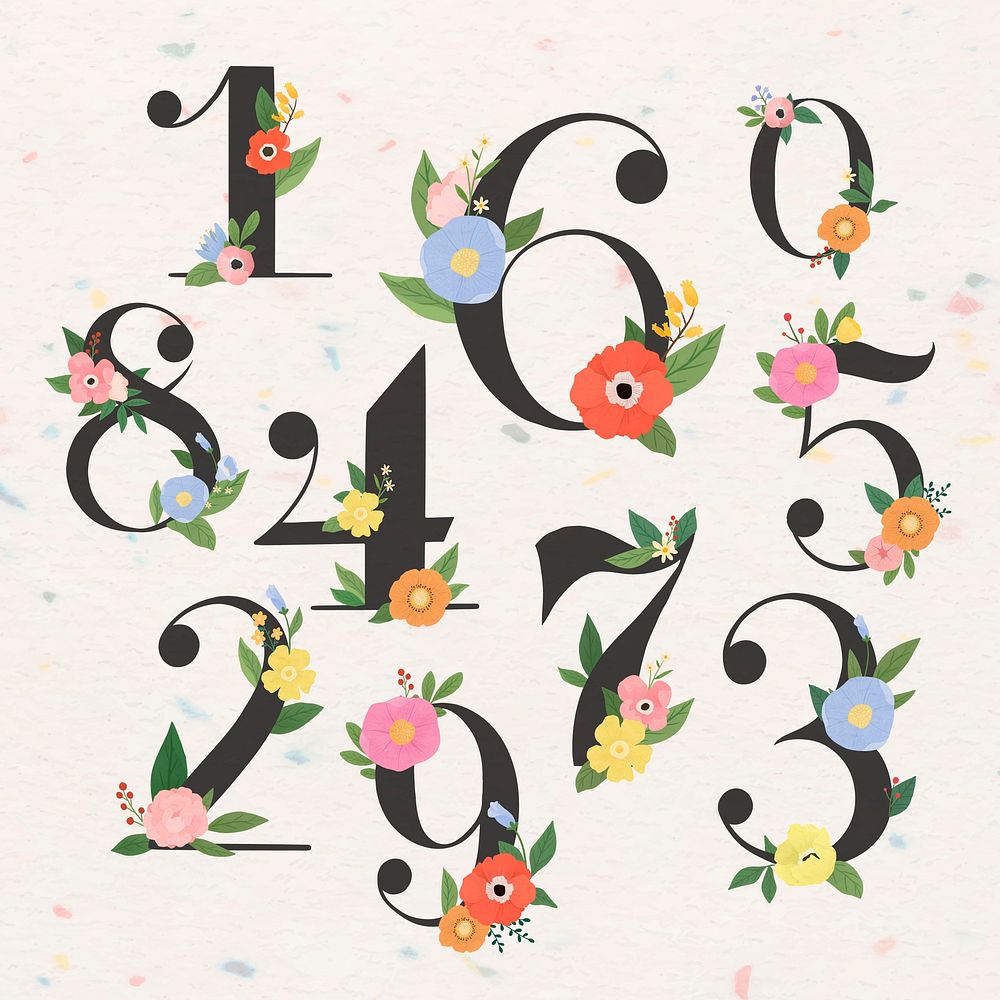 Floral number 0-9 vector set