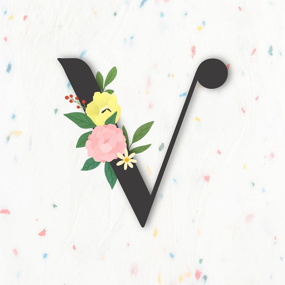 Elegant floral letter V vector