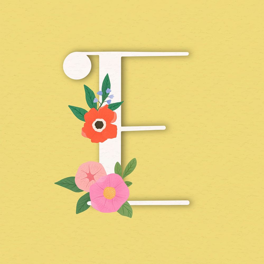 Yellow elegant floral letter E vector