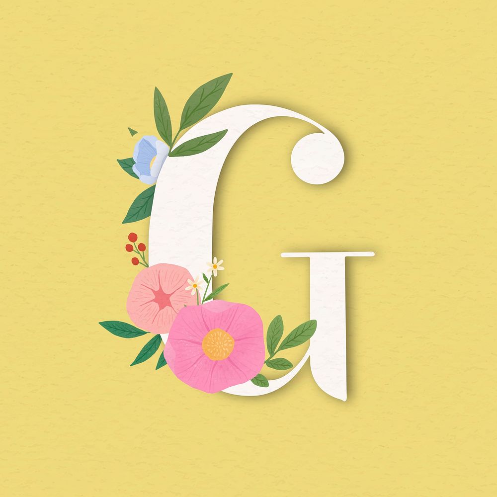 Yellow elegant floral letter G vector