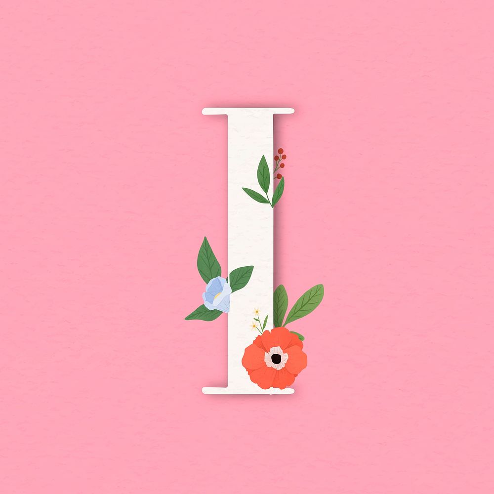 Pink elegant floral letter I vector