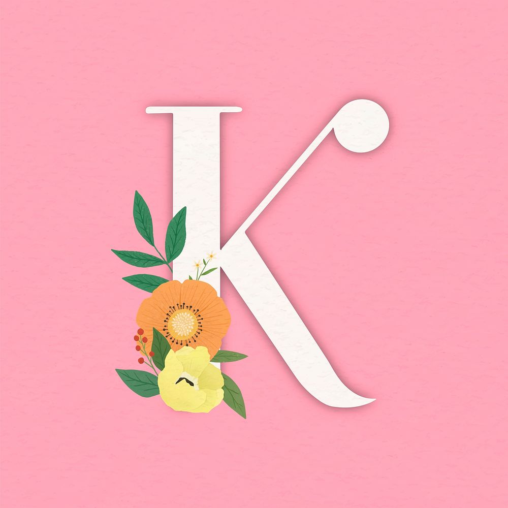 Pink elegant floral letter K vector