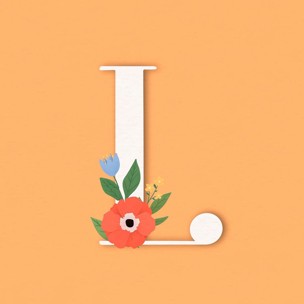 Orange elegant floral letter L vector