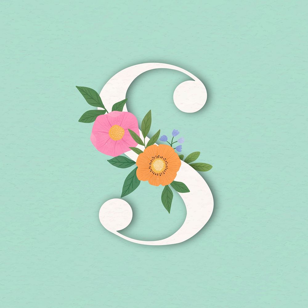Green elegant floral letter S vector