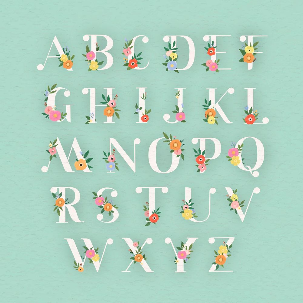 Floral elegant alphabet lettering vector set