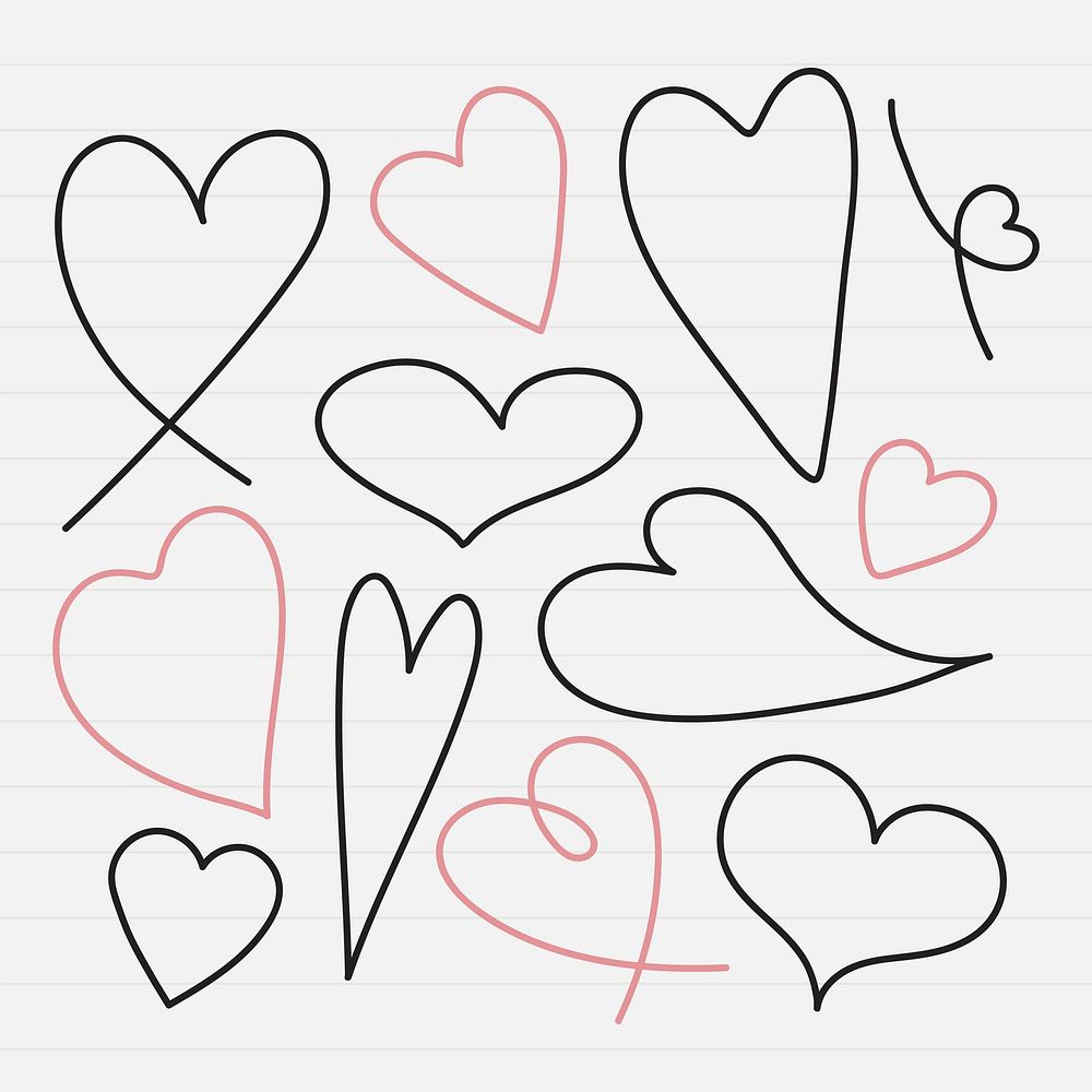 Hand drawn heart doodle vector collection