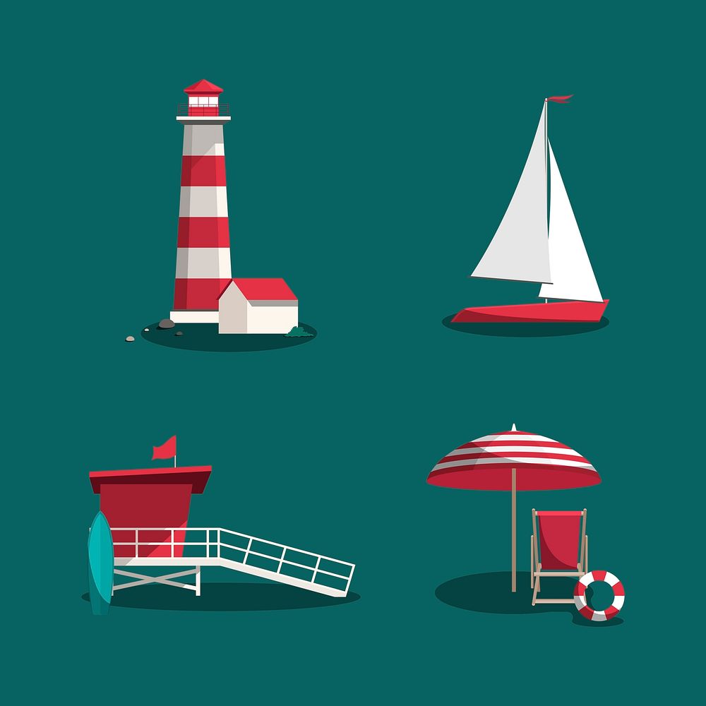 summer time beach icon collection vectors