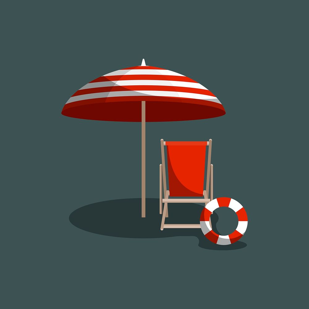 Umbrella and chair on a green background vector