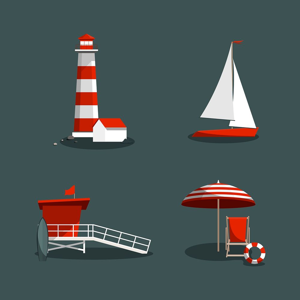 summer time beach icon collection vectors