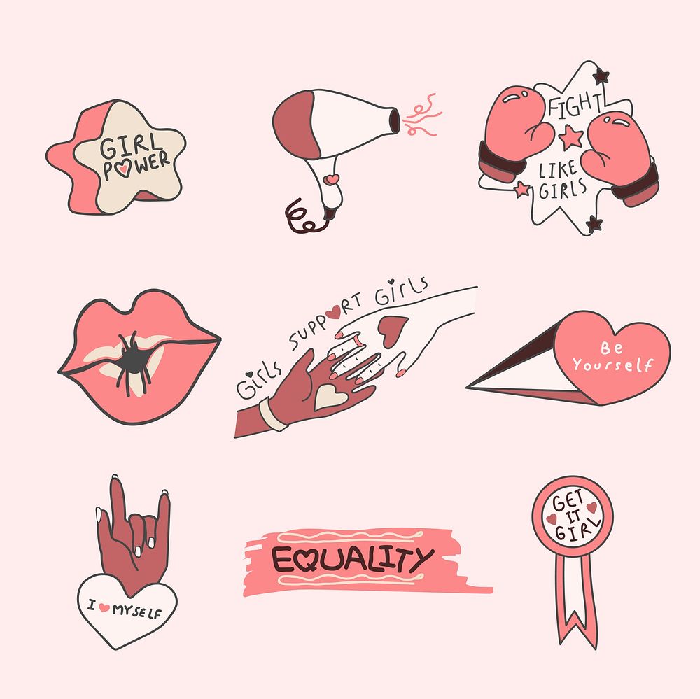 Pink girl power collection vectors