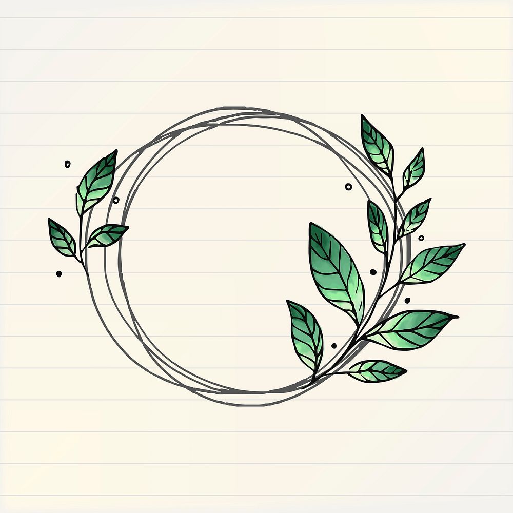 Doodle round floral wreath frame vector
