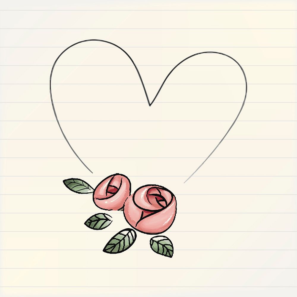 Doodle heart floral frame vector