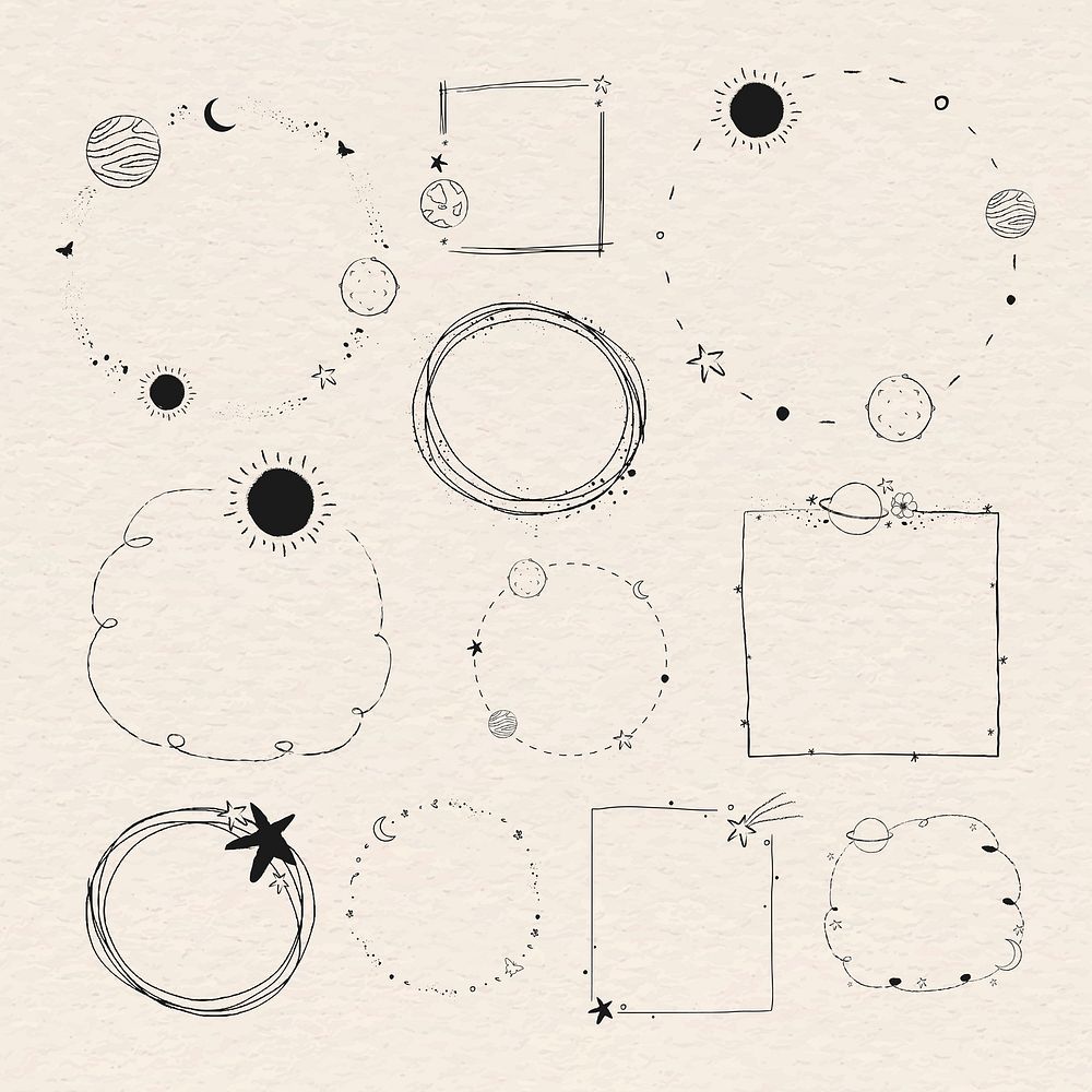 Minimal line art galaxy frame set vector