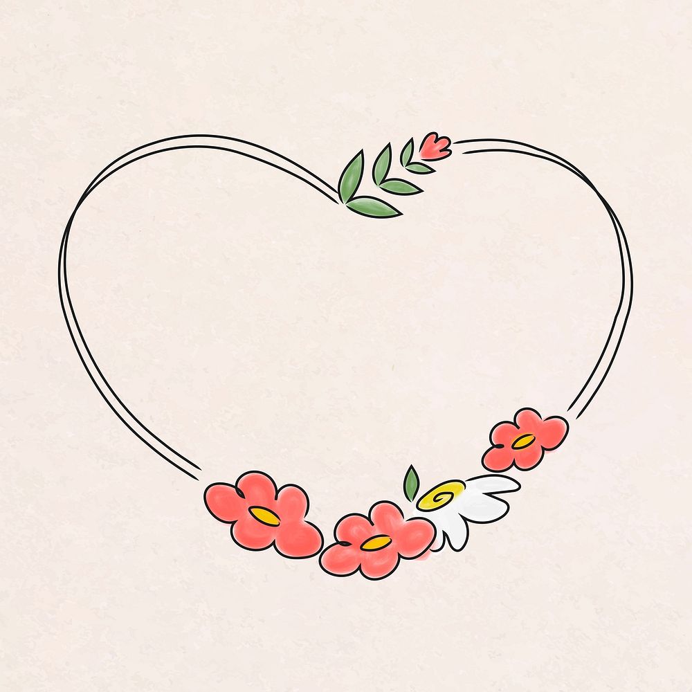 Cute heart shaped floral wreath vector